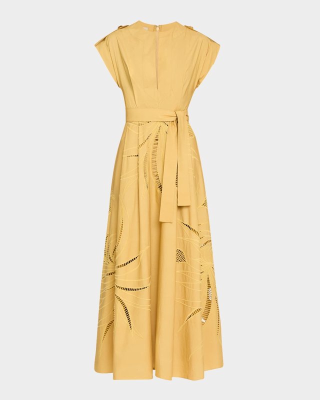 Embroidered Cotton Maxi Dress With Belt